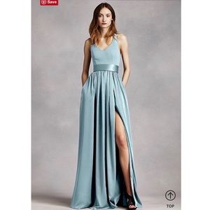 White by Vera Wang V Neck Halter Gown w/ Sash-Mist